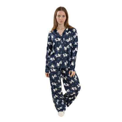 Blue - Back - Peanuts Womens-Ladies Snoopy Long-Sleeved Long Pyjama Set
