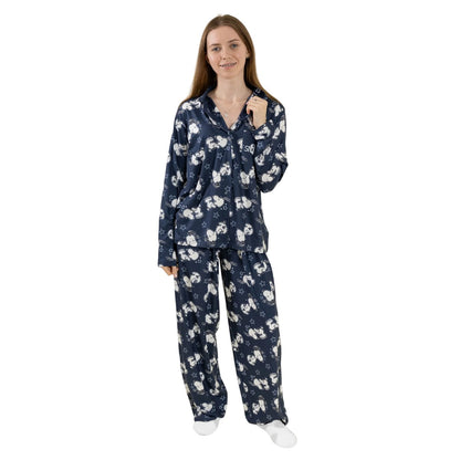 Blue - Side - Peanuts Womens-Ladies Snoopy Long-Sleeved Long Pyjama Set