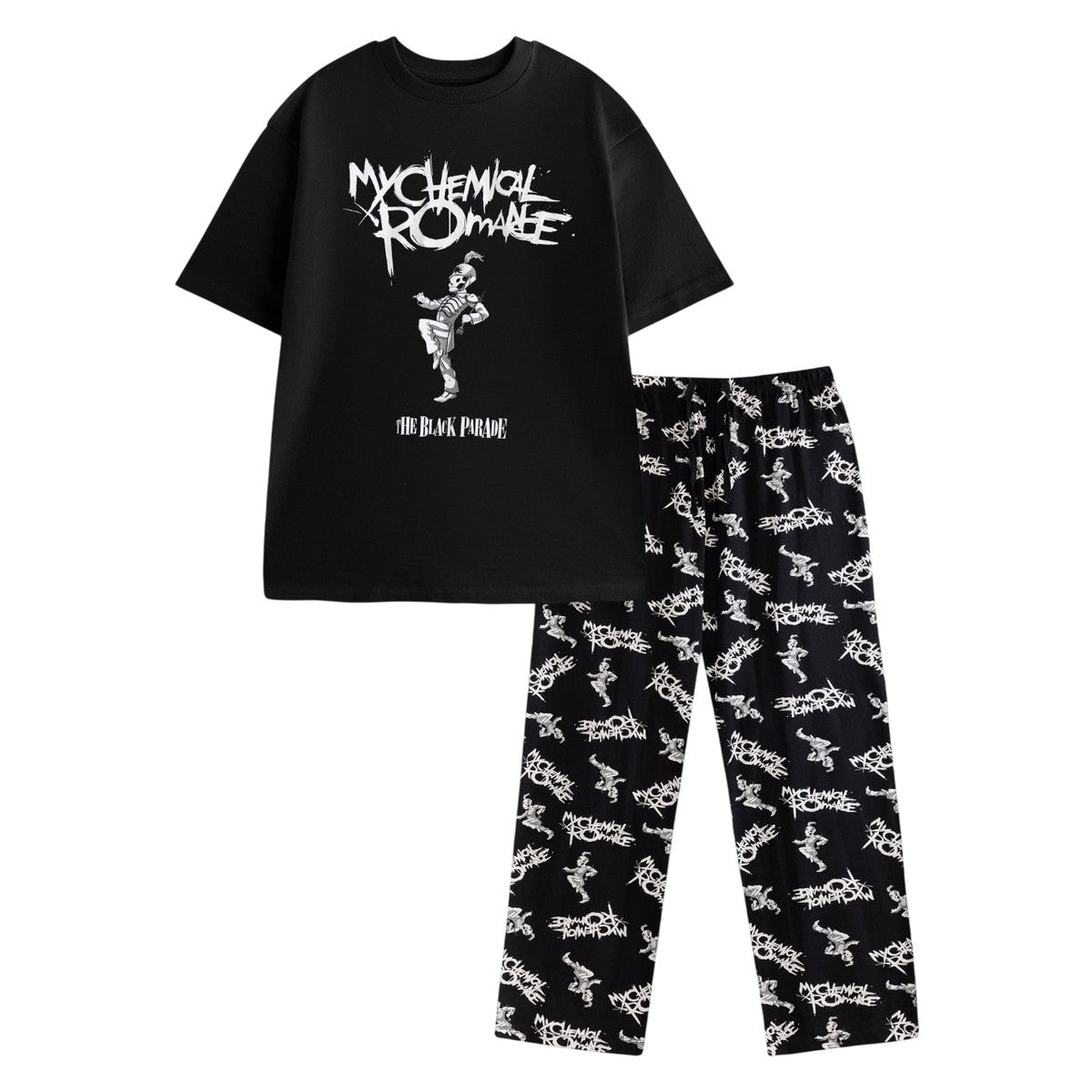 Black - Front - My Chemical Romance Mens Logo Short-Sleeved Long Pyjama Set