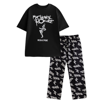 Black - Front - My Chemical Romance Mens Logo Short-Sleeved Long Pyjama Set