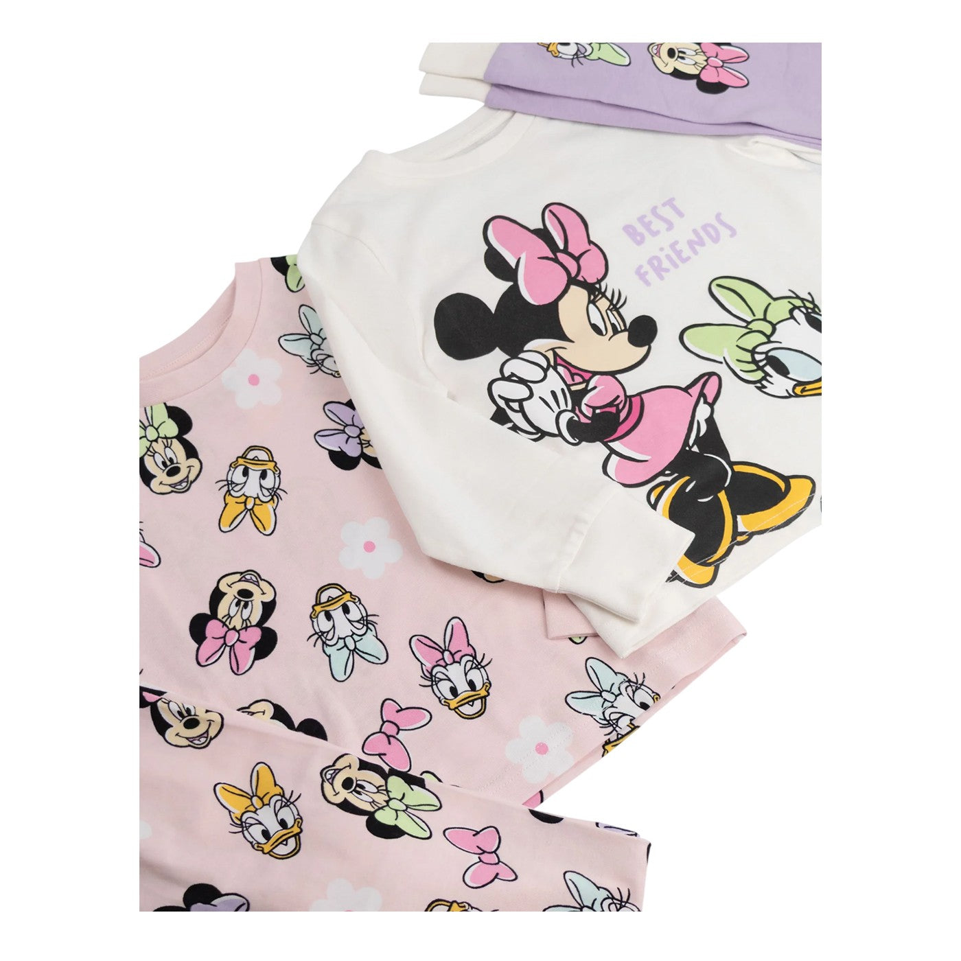 Multicoloured - Pack Shot - Disney Girls Minnie Mouse Short-Sleeved Long Pyjama Set (Pack of 2)