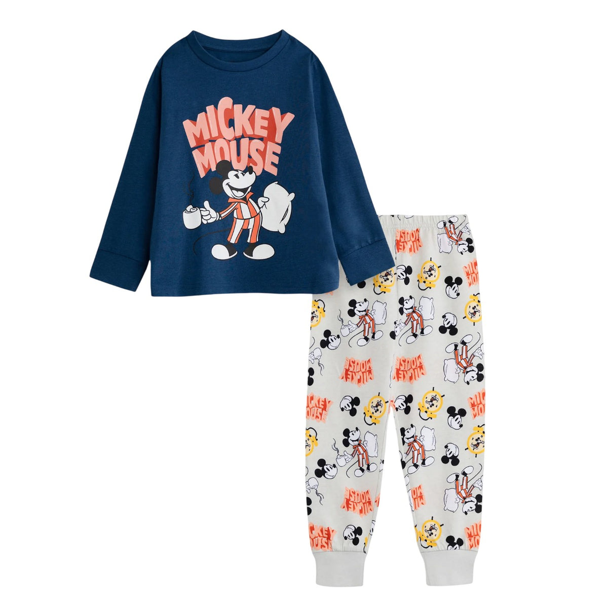 Blue - Front - Disney Boys Mickey Mouse Long-Sleeved Long Pyjama Set