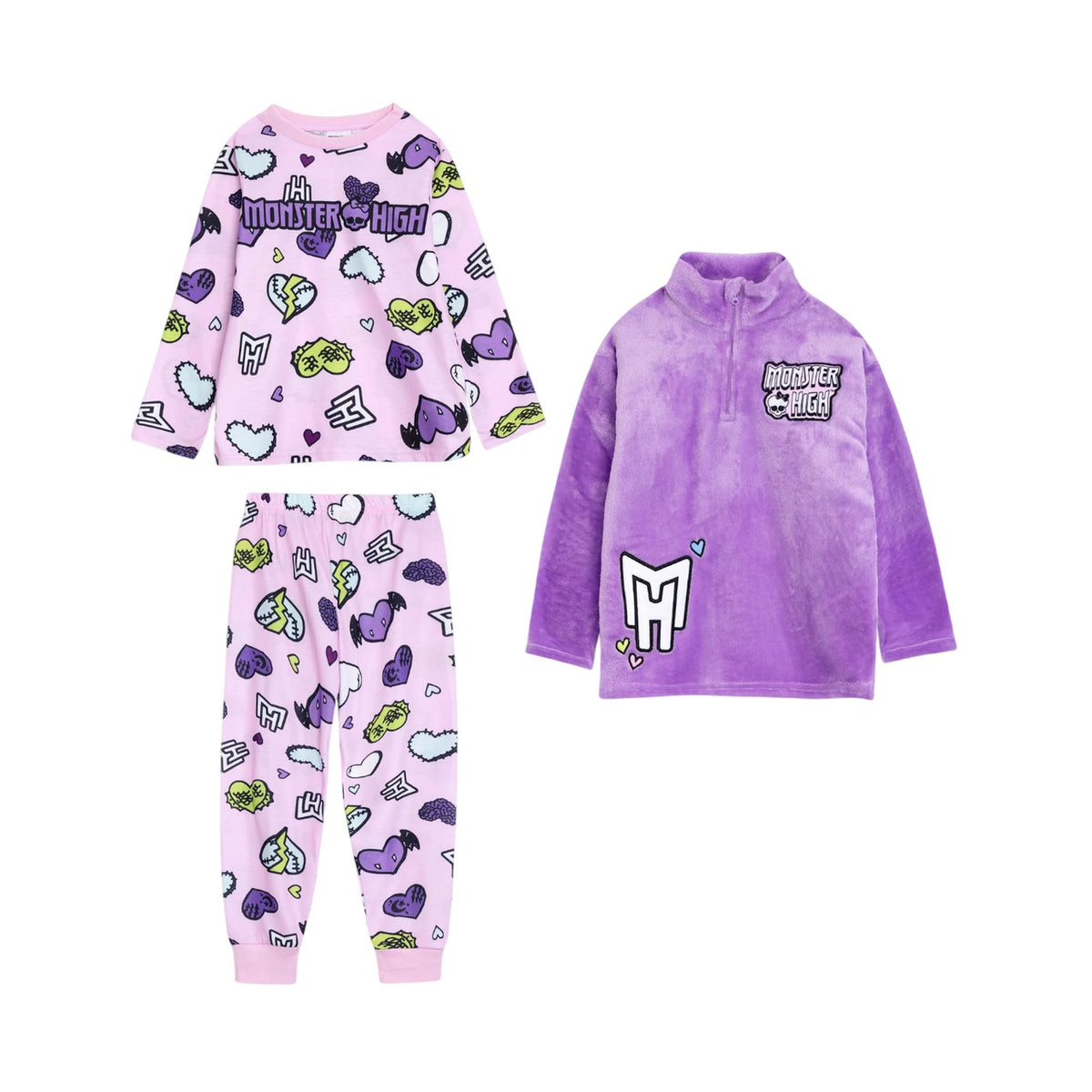 Multicoloured - Front - Monster High Girls Long-Sleeved Long Pyjama Set (Pack of 3)