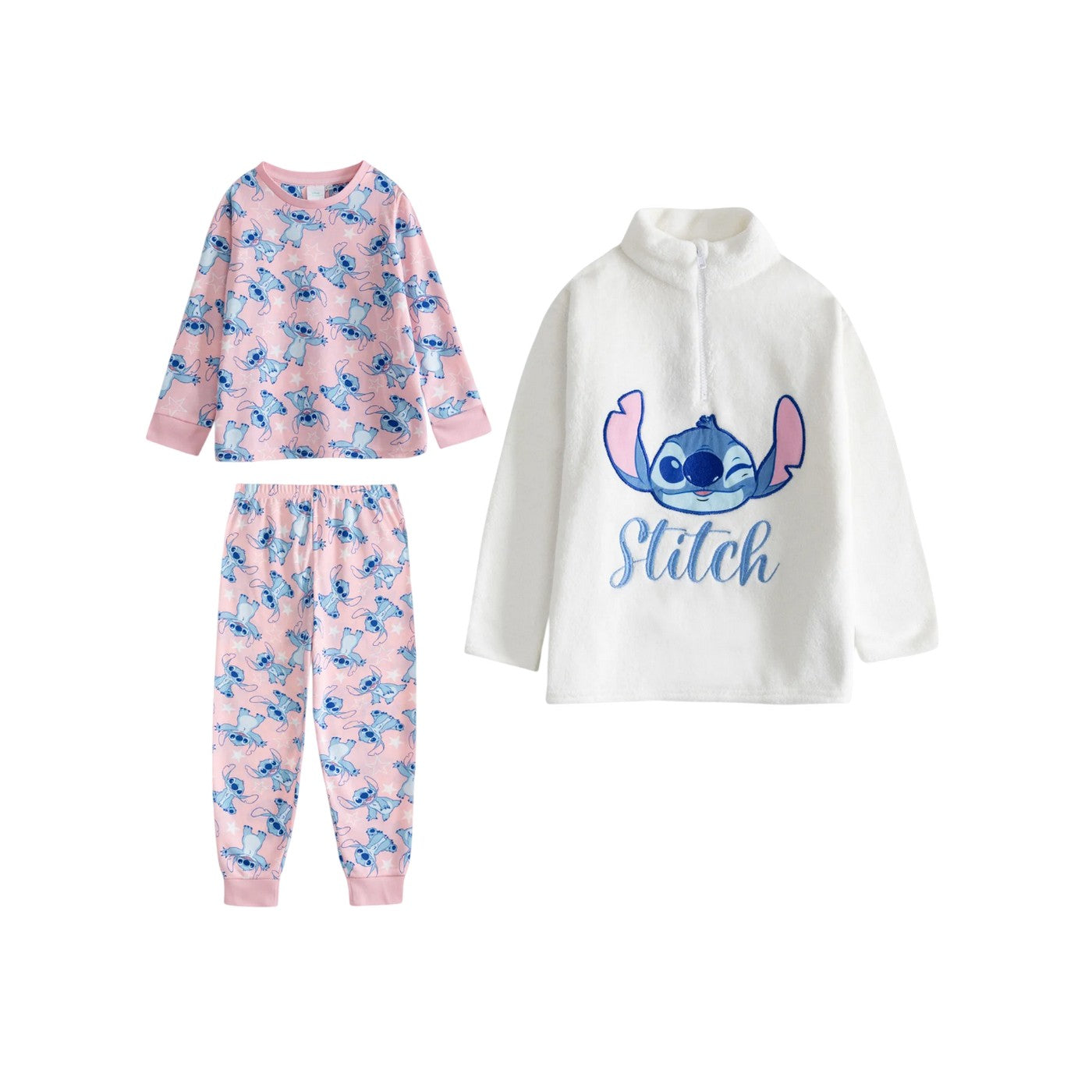 Pink-White - Front - Lilo & Stitch Girls Stitch Long-Sleeved Long Pyjama Set (Pack of 3)