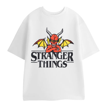 White-Grey - Side - Stranger Things Mens Logo Short-Sleeved Long Pyjama Set