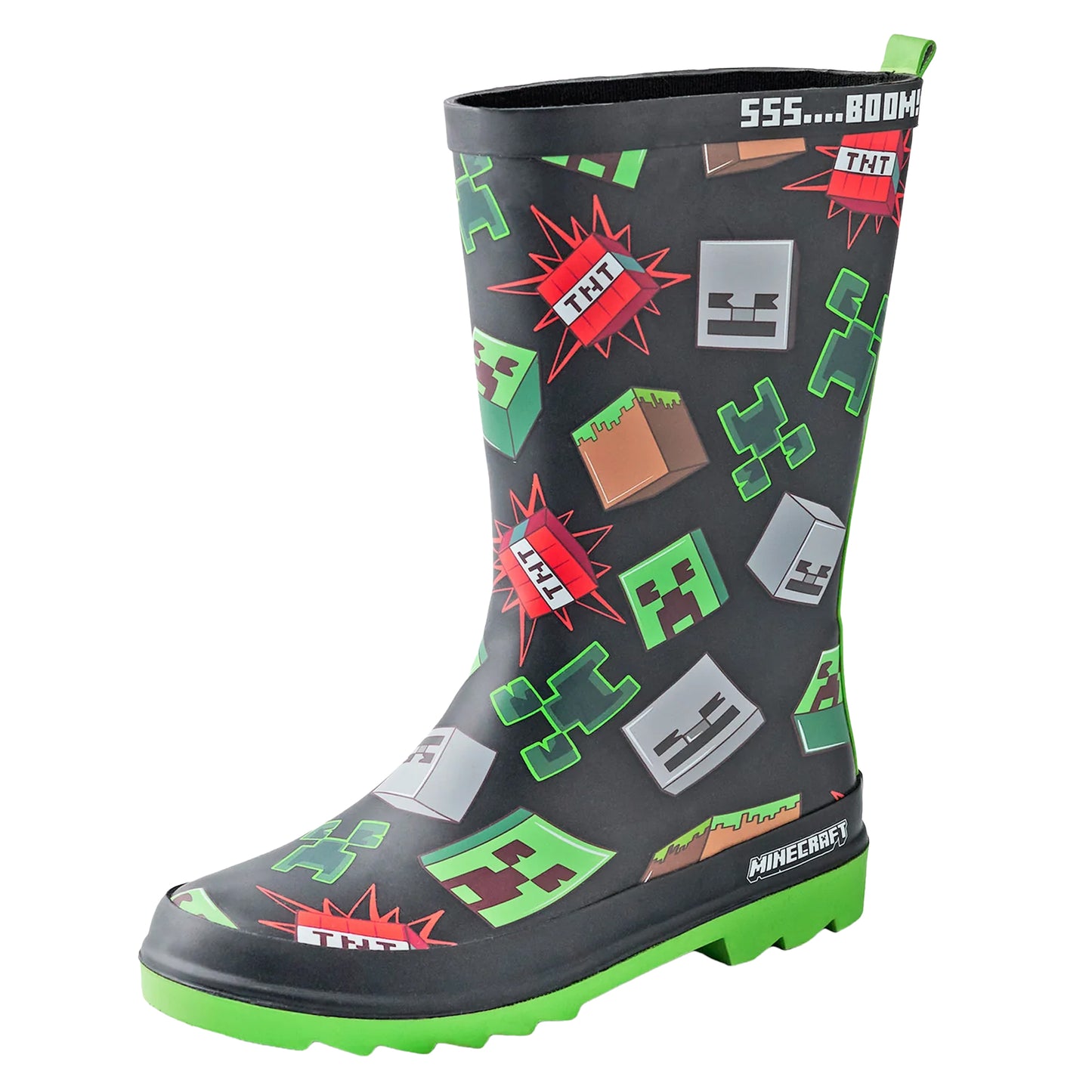 Black-Green - Side - Minecraft Boys Icons Wellington Boots