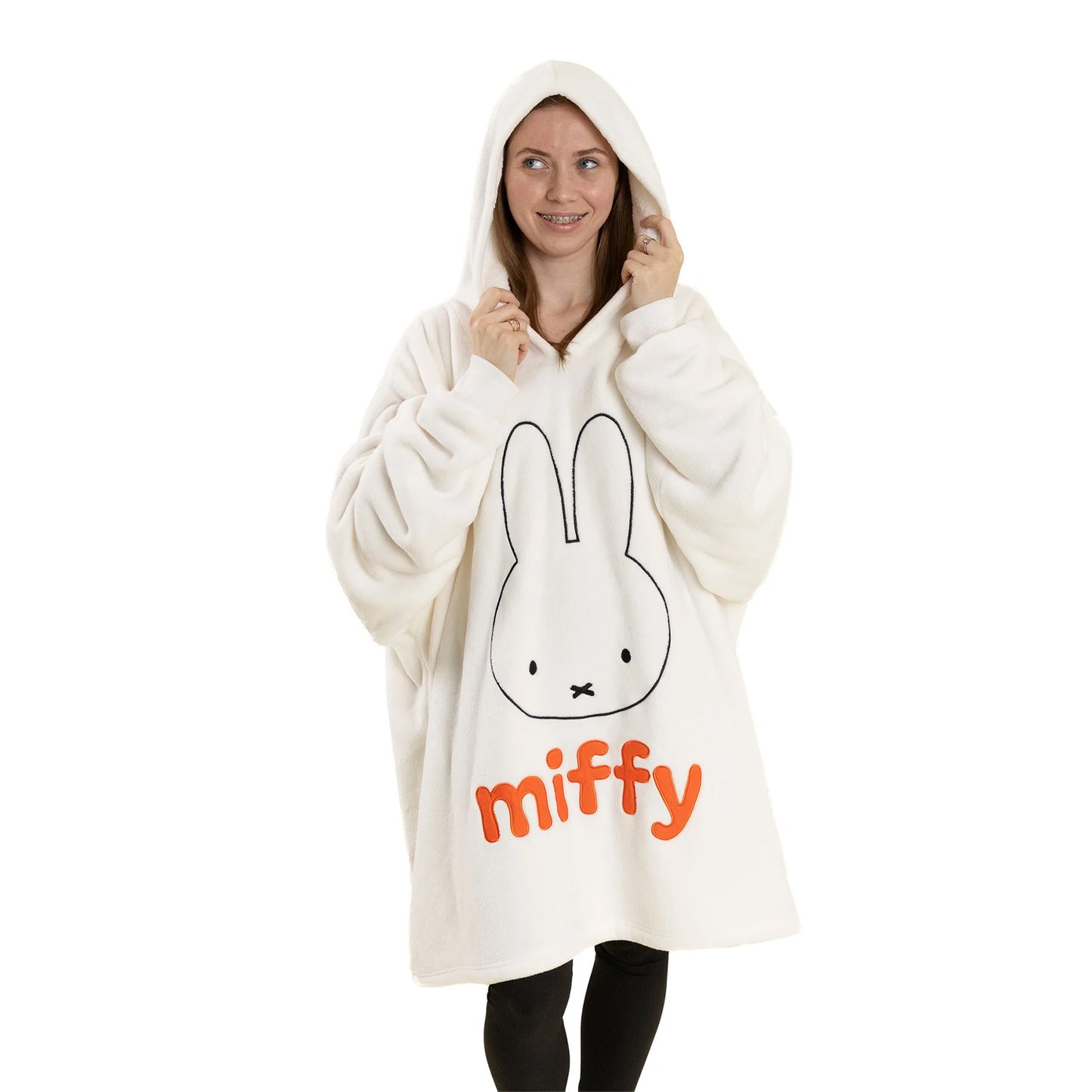 White - Front - Miffy Womens-Ladies Face Blanket Hoodie