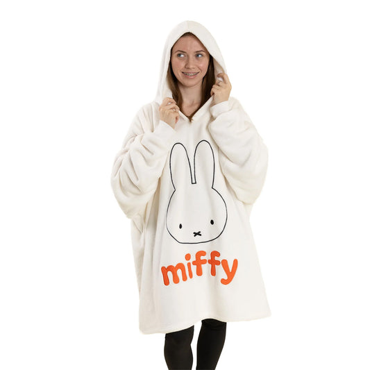 White - Front - Miffy Womens-Ladies Face Blanket Hoodie