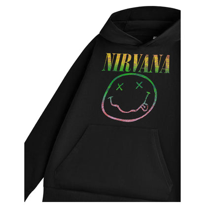 Black - Side - Nirvana Unisex Adult Rainbow Logo Hoodie
