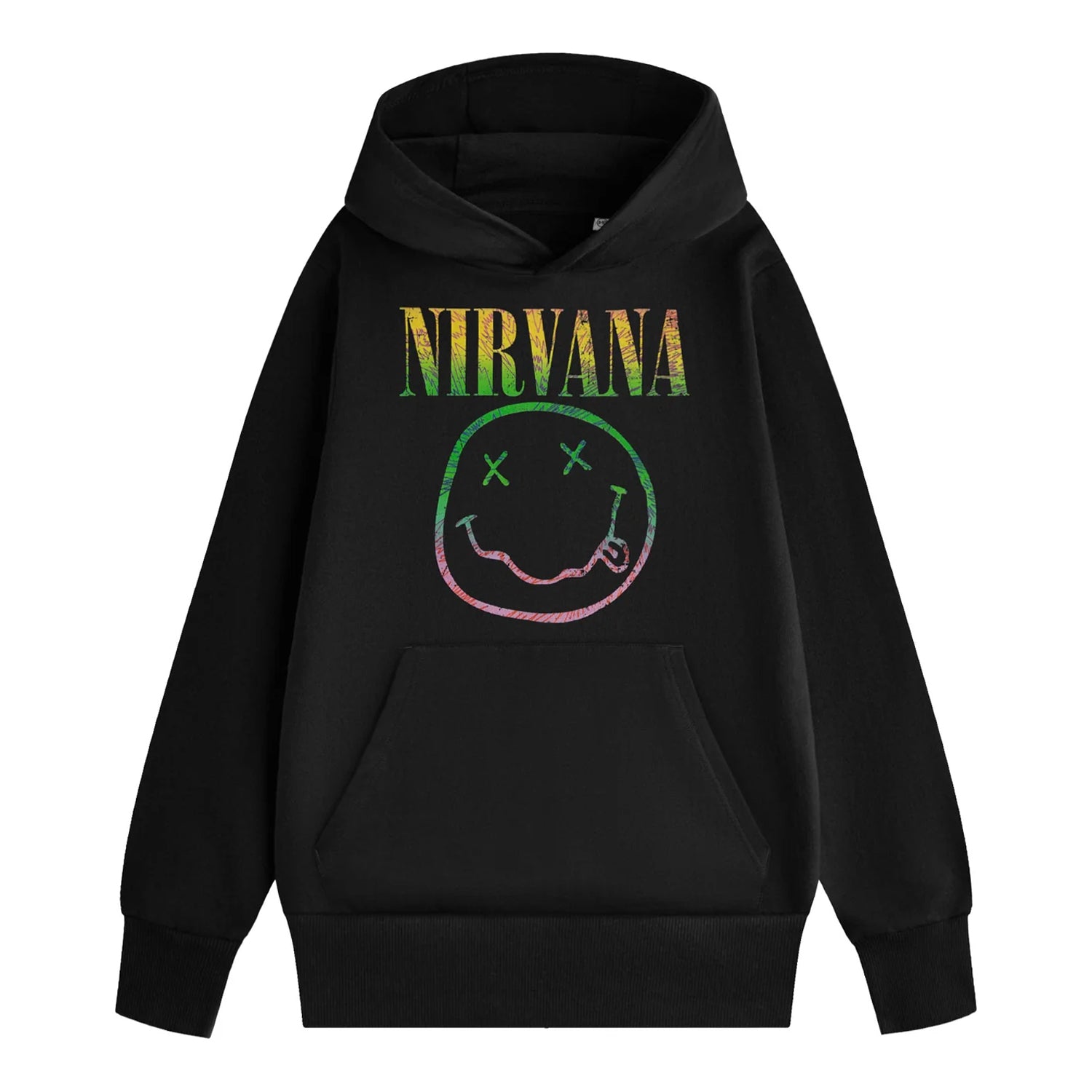 Black - Front - Nirvana Unisex Adult Rainbow Logo Hoodie