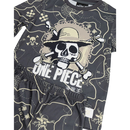 Grey - Side - One Piece Boys Logo Long-Sleeved Long Pyjama Set