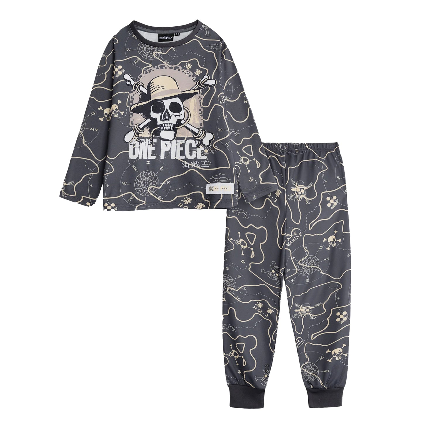 Grey - Front - One Piece Boys Logo Long-Sleeved Long Pyjama Set
