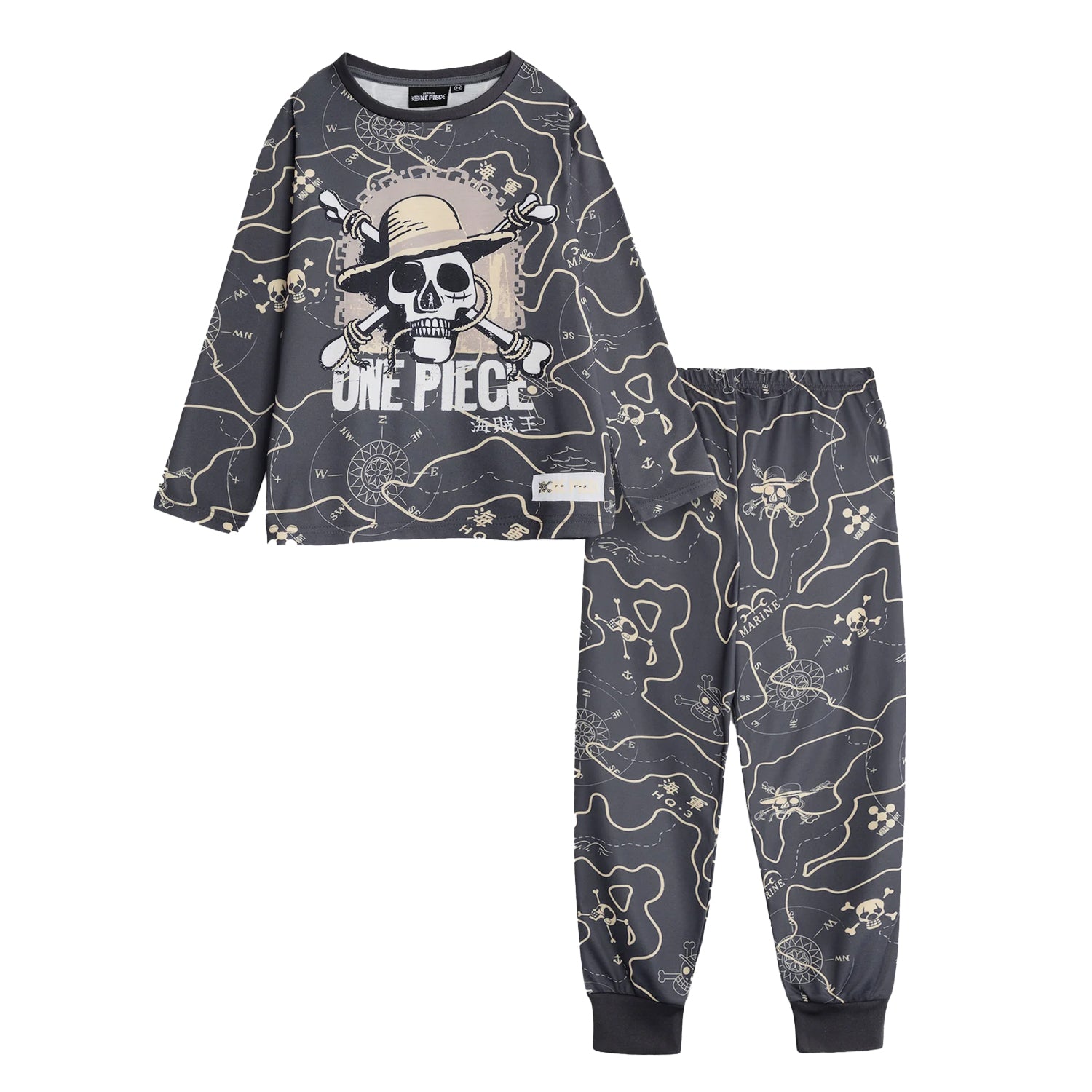 Grey - Front - One Piece Boys Logo Long-Sleeved Long Pyjama Set