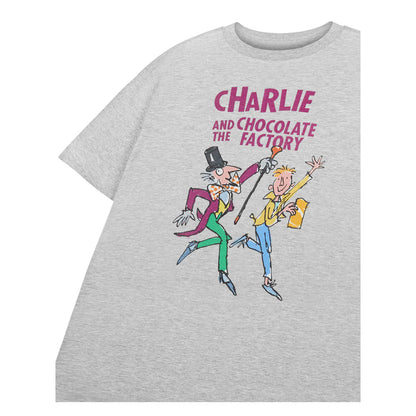 Grey - Side - Charlie and The Chocolate Factory Childrens-Kids Roald Dahl Short-Sleeved T-Shirt