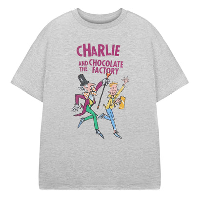 Grey - Front - Charlie and The Chocolate Factory Childrens-Kids Roald Dahl Short-Sleeved T-Shirt