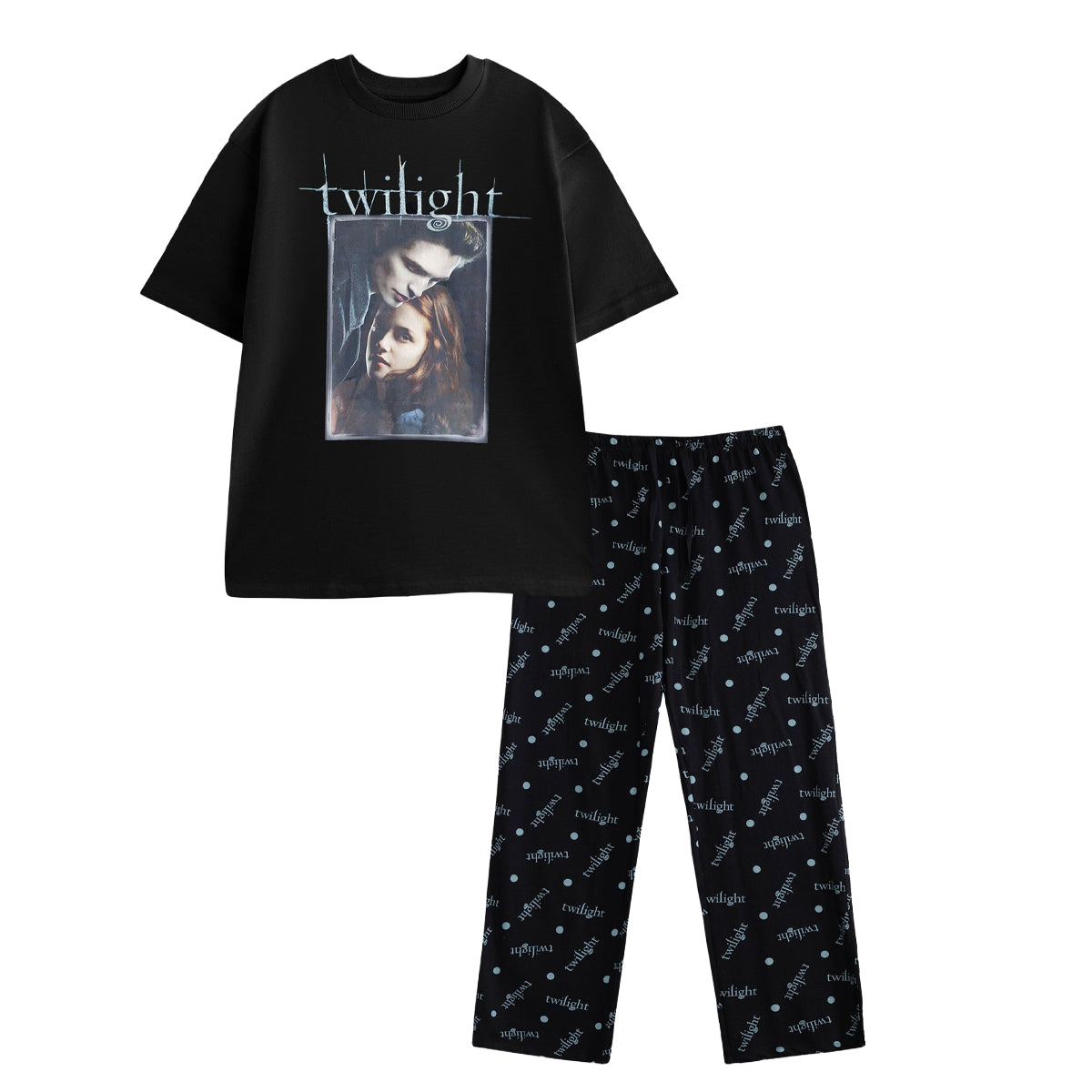 Black - Front - Twilight Womens-Ladies Logo Short-Sleeved Long Pyjama Set