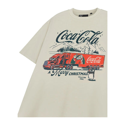 Beige - Side - Coca-Cola Womens-Ladies A Merry Christmas Short-Sleeved T-Shirt