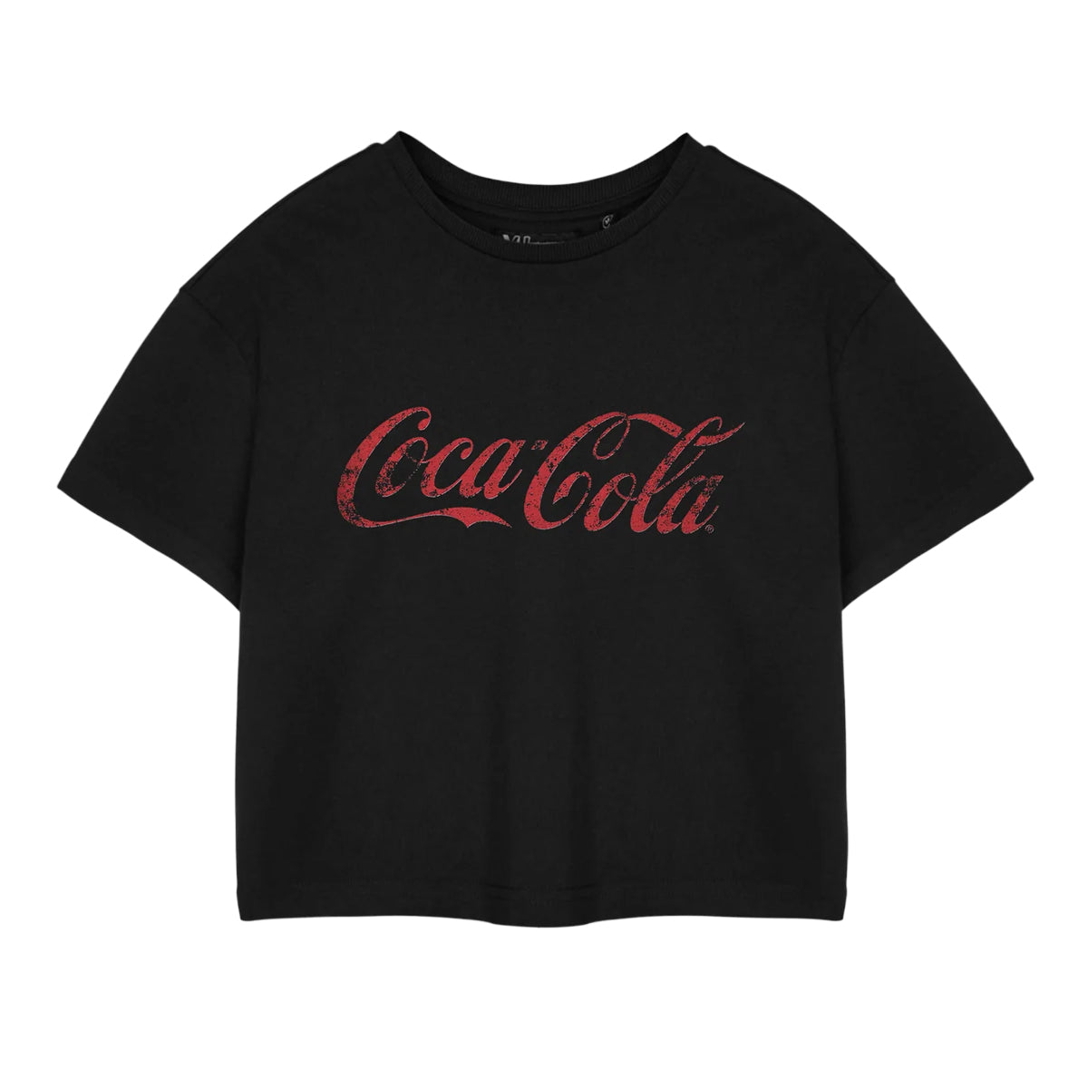 Black - Front - Coca-Cola Womens-Ladies Short-Sleeved Crop T-Shirt