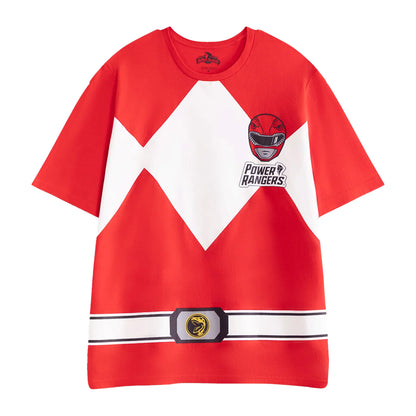 Red - Side - Power Rangers Mens Character Long Leg Short-Sleeved Pyjama Set
