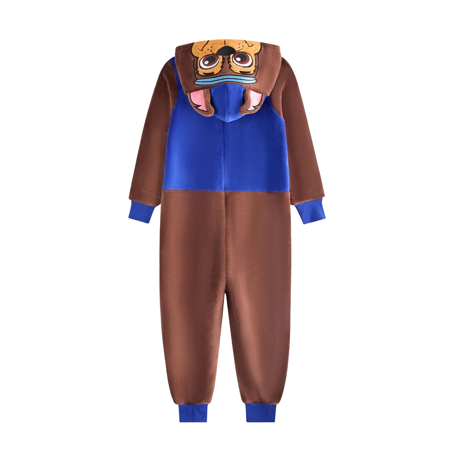 Brown-Royal Blue - Back - Paw Patrol Childrens-Kids Chase Applique Face All-In-One Nightwear