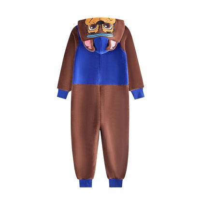 Brown-Royal Blue - Back - Paw Patrol Childrens-Kids Chase Applique Face All-In-One Nightwear