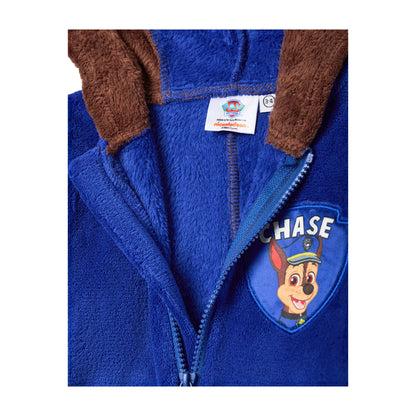 Brown-Royal Blue - Side - Paw Patrol Childrens-Kids Chase Applique Face All-In-One Nightwear