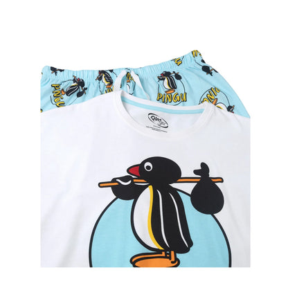 Blue-White - Pack Shot - Pingu Womens-Ladies Character Short-Sleeved Long Pyjama Set