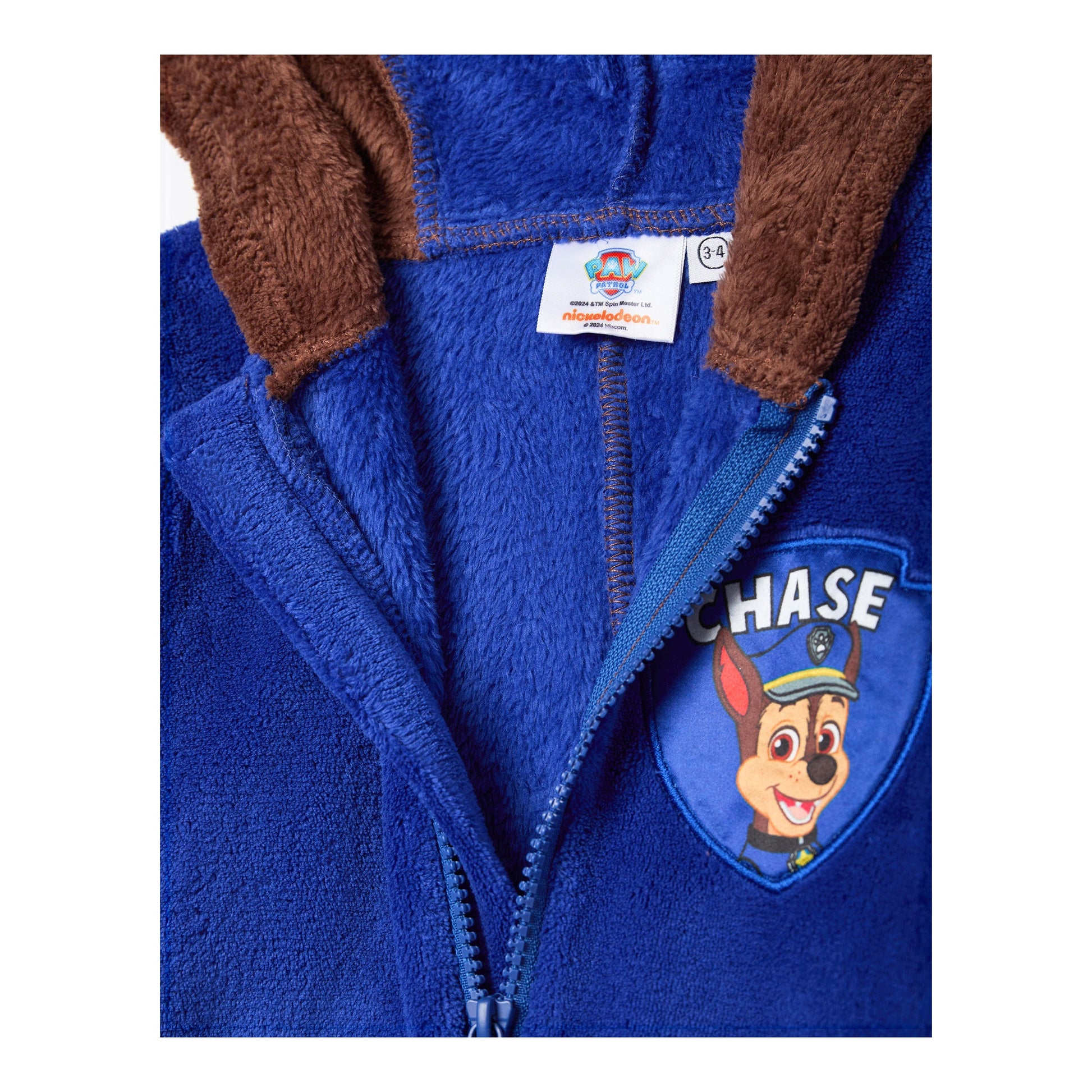 Brown-Royal Blue - Lifestyle - Paw Patrol Childrens-Kids Chase Applique Face All-In-One Nightwear