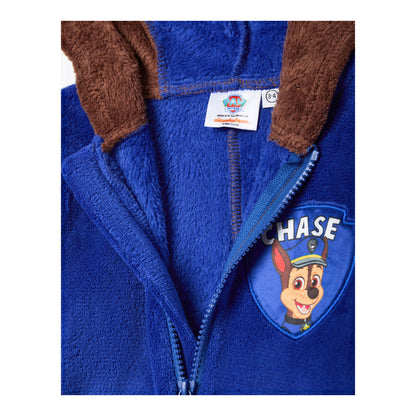 Brown-Royal Blue - Lifestyle - Paw Patrol Childrens-Kids Chase Applique Face All-In-One Nightwear