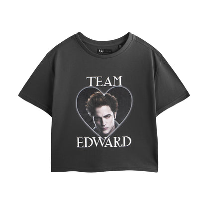 Charcoal - Front - Twilight Womens-Ladies Edward Team Crop T-Shirt