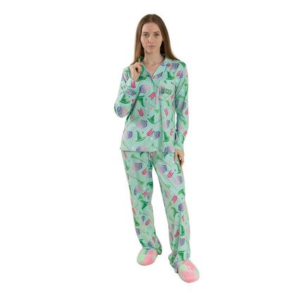 Green - Pack Shot - Wicked Womens-Ladies Character Long Pyjama Set