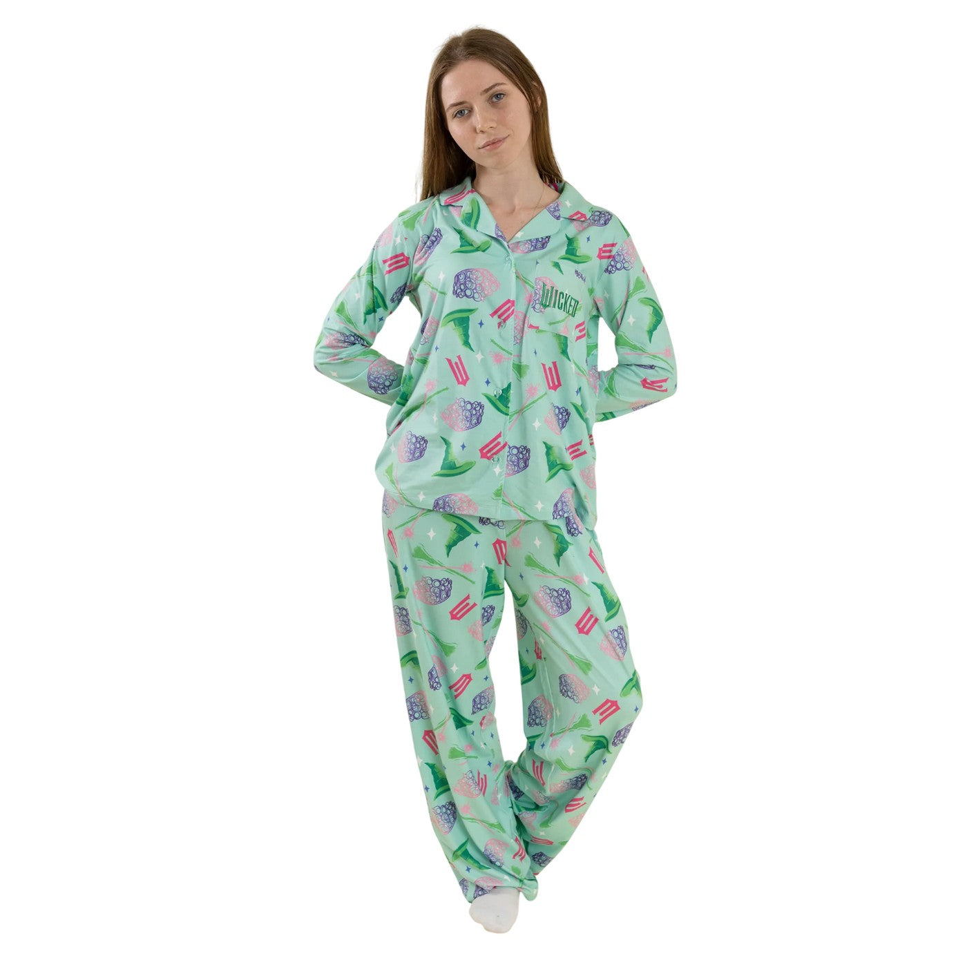 Green - Front - Wicked Womens-Ladies Character Long Pyjama Set