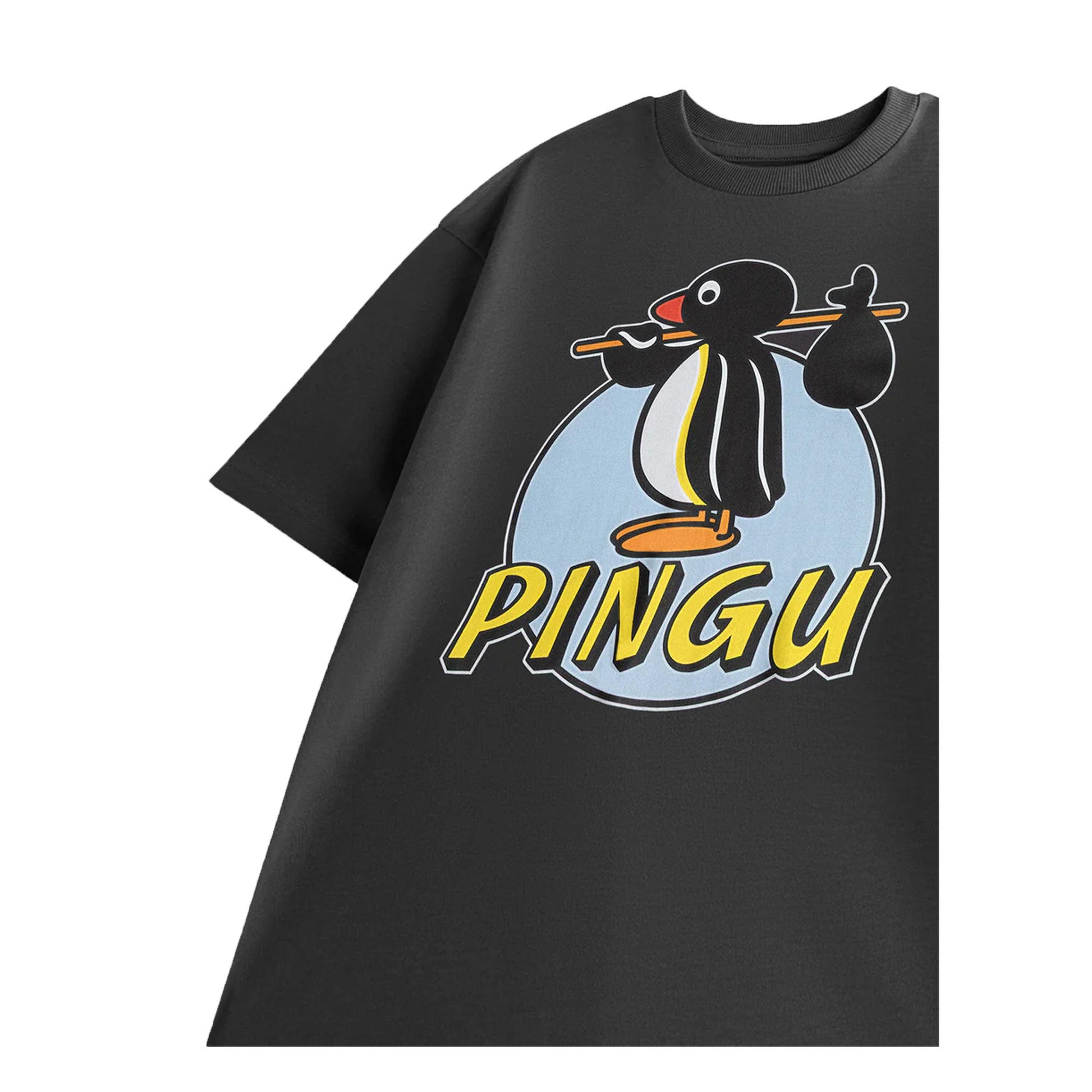 Grey - Side - Pingu Unisex Adult Retro Short-Sleeved T-Shirt