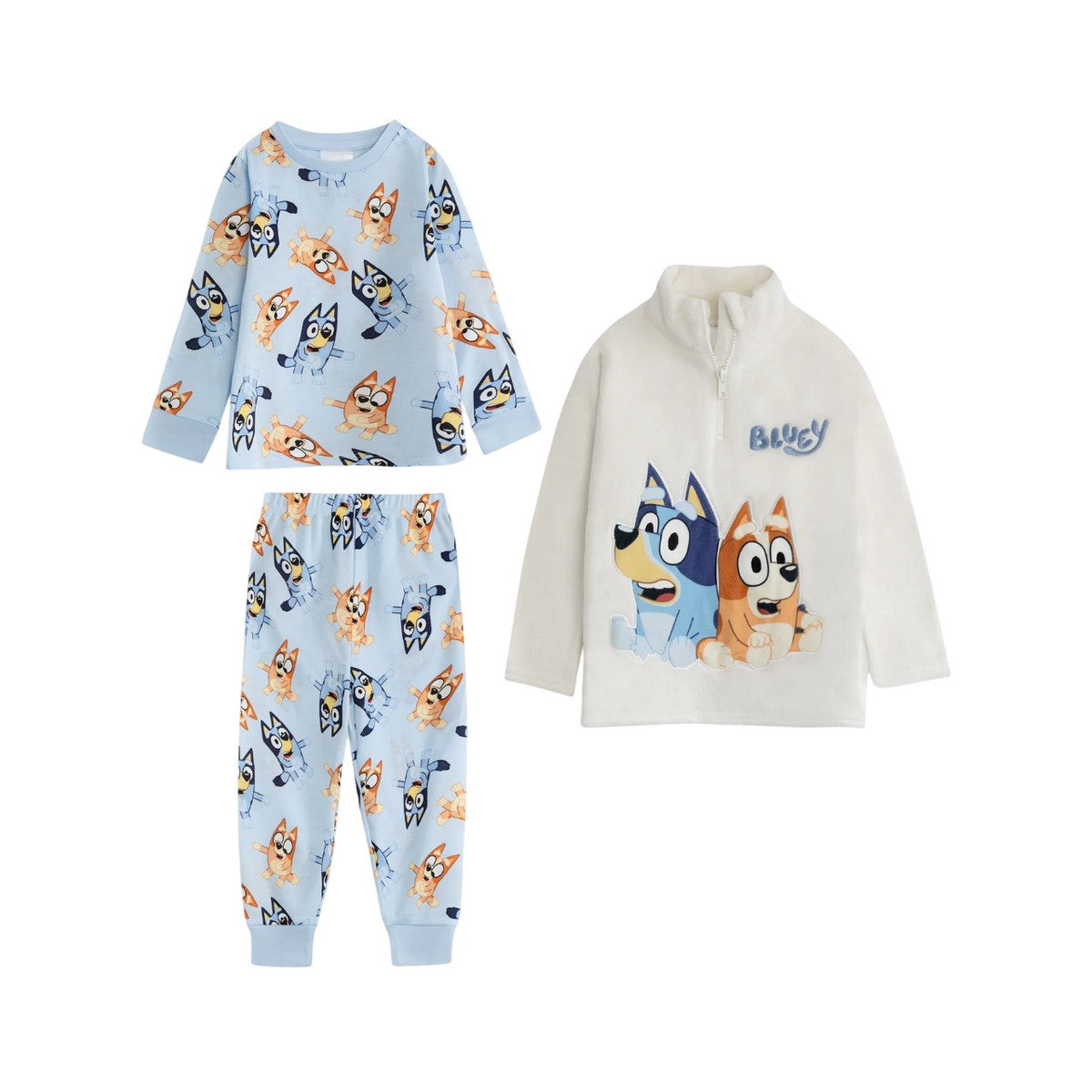 Blue - Front - Bluey Boys Character Long Pyjama Set