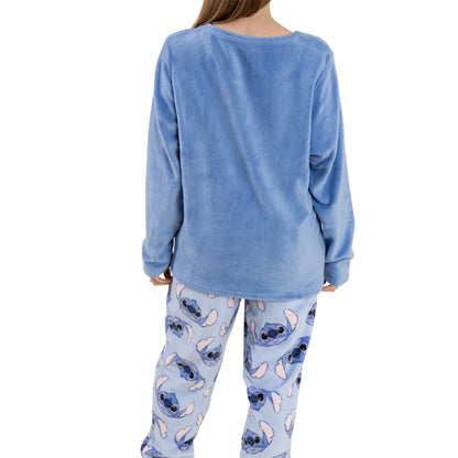 Blue - Back - Lilo & Stitch Womens-Ladies Stitch Long-Sleeved Long Pyjama Set