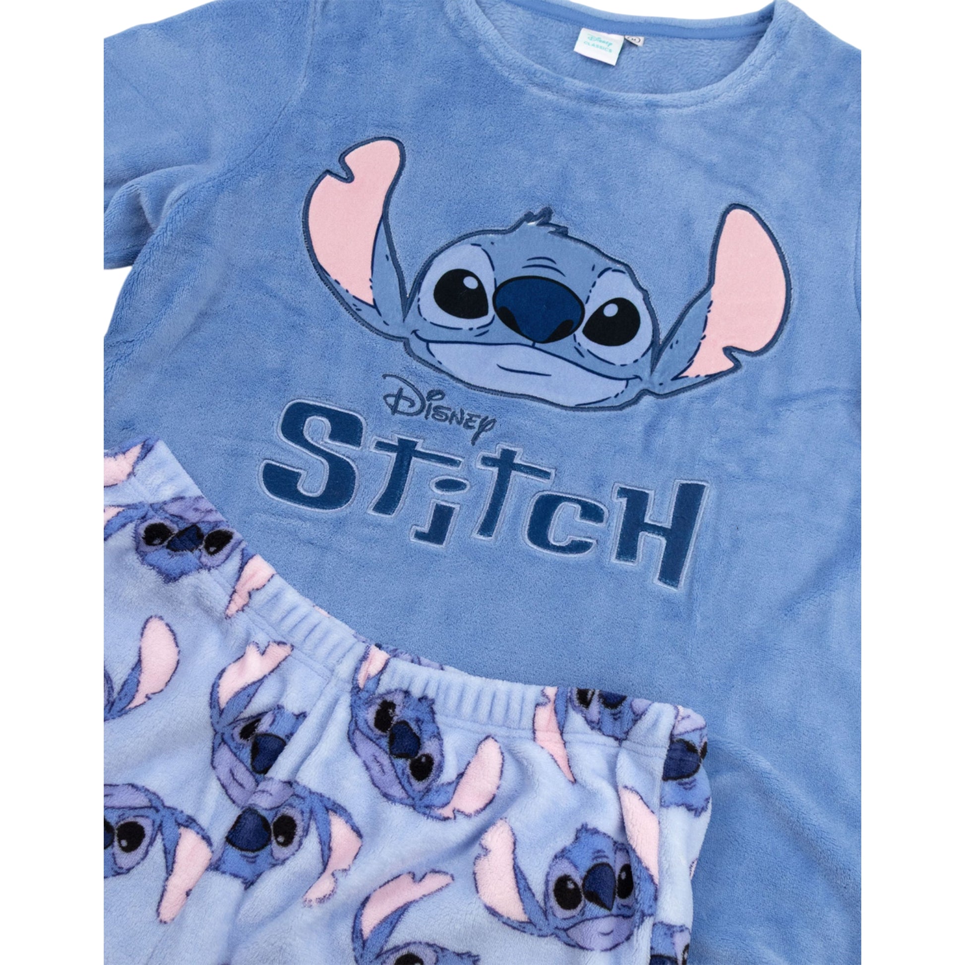 Blue - Side - Lilo & Stitch Womens-Ladies Stitch Long-Sleeved Long Pyjama Set