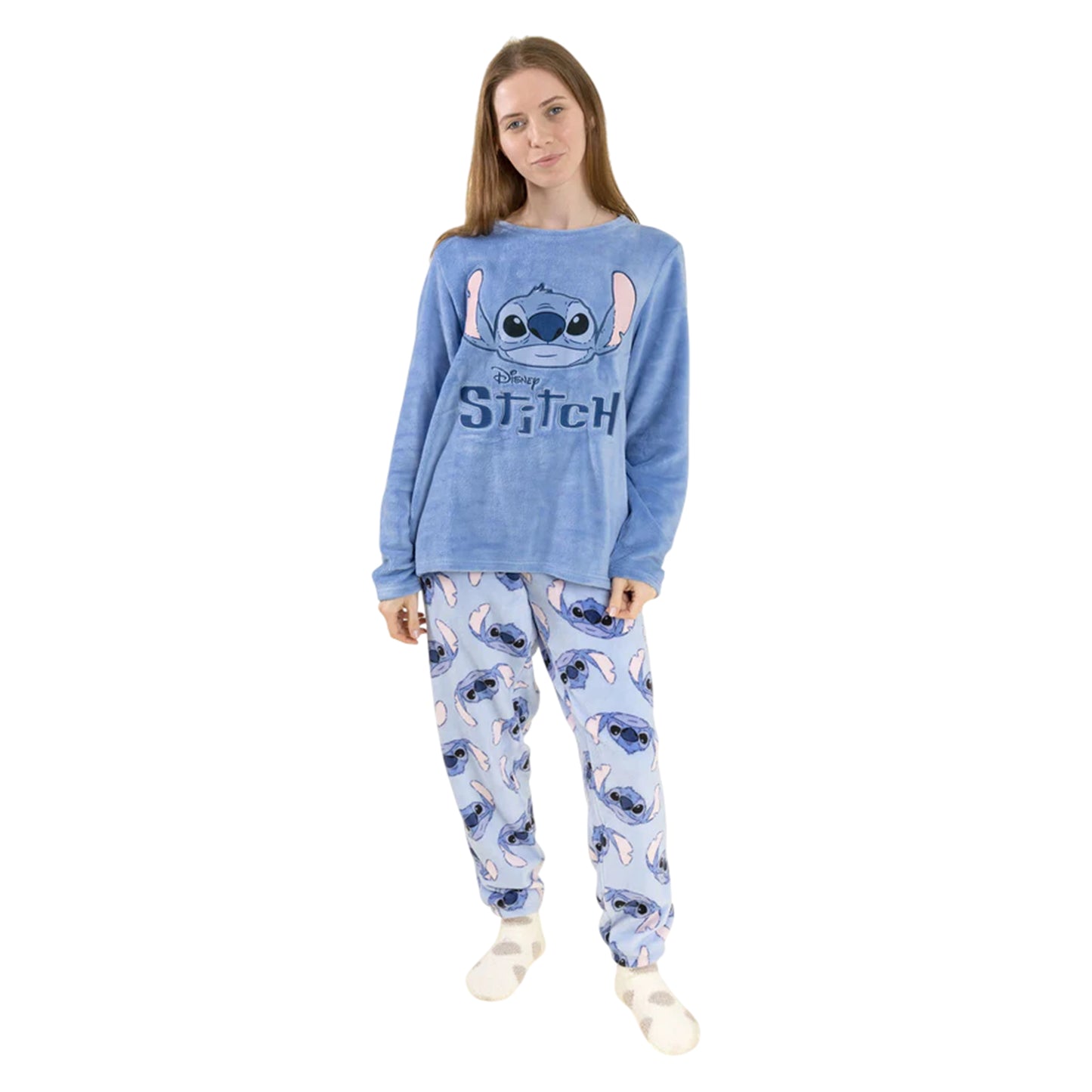 Blue - Front - Lilo & Stitch Womens-Ladies Stitch Long-Sleeved Long Pyjama Set