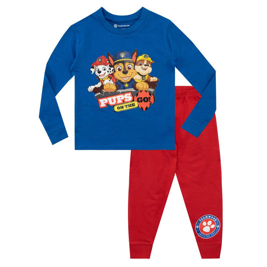 Blue - Front - Paw Patrol Boys Chase & Marshall Long Pyjama Set