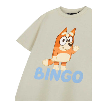 Beige - Side - Bluey Childrens-Kids Bingo Short-Sleeved T-Shirt