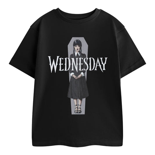 Black - Front - Wednesday Girls Polka Dot Short-Sleeved T-Shirt