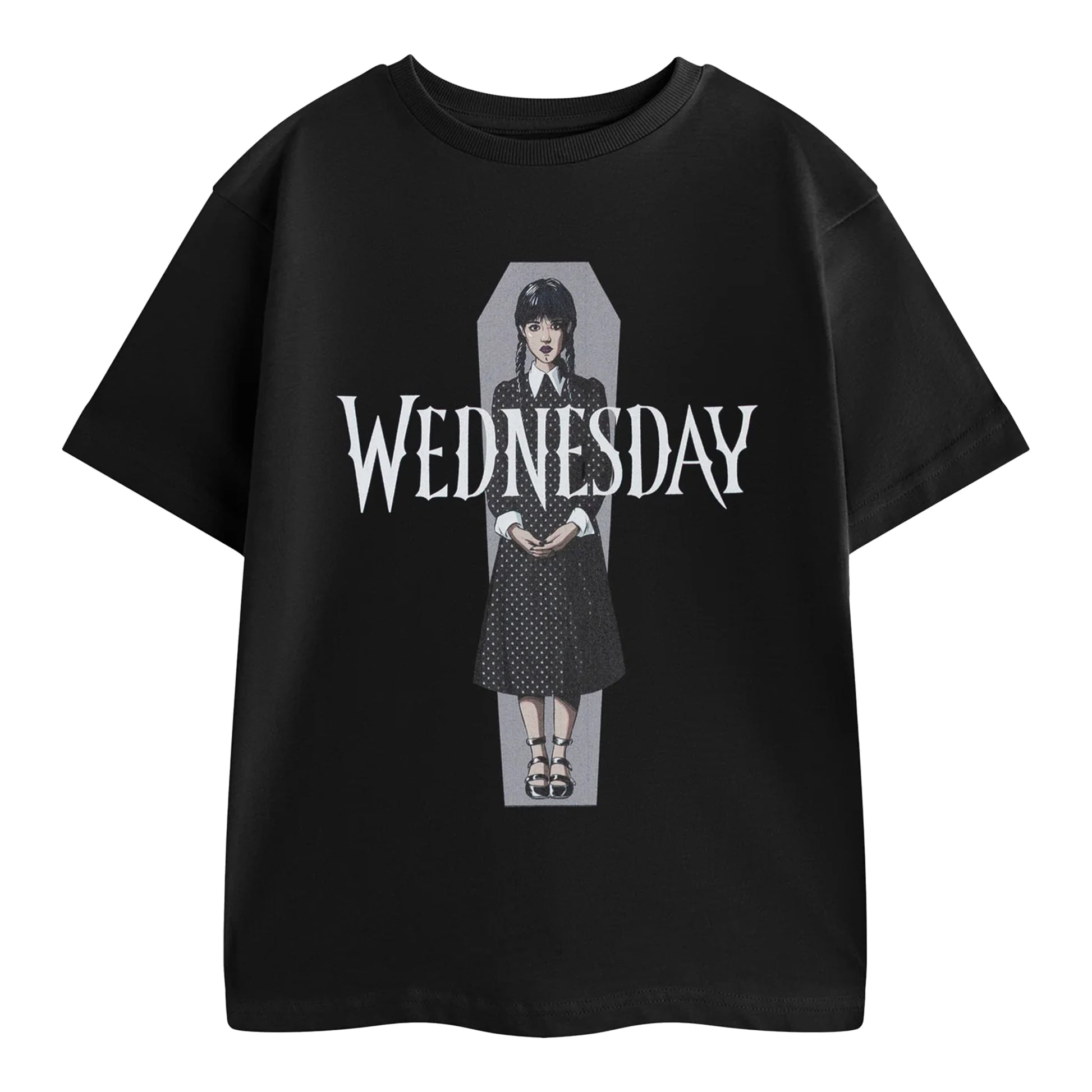 Black - Front - Wednesday Girls Polka Dot Short-Sleeved T-Shirt