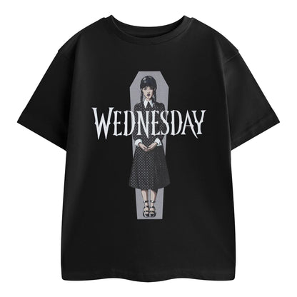 Black - Front - Wednesday Girls Polka Dot Short-Sleeved T-Shirt