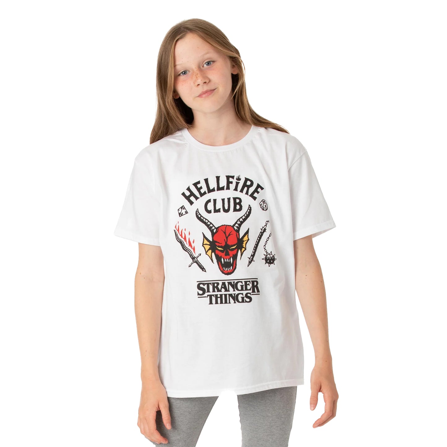 White - Back - Stranger Things Childrens-Kids Hellfire Club T-Shirt
