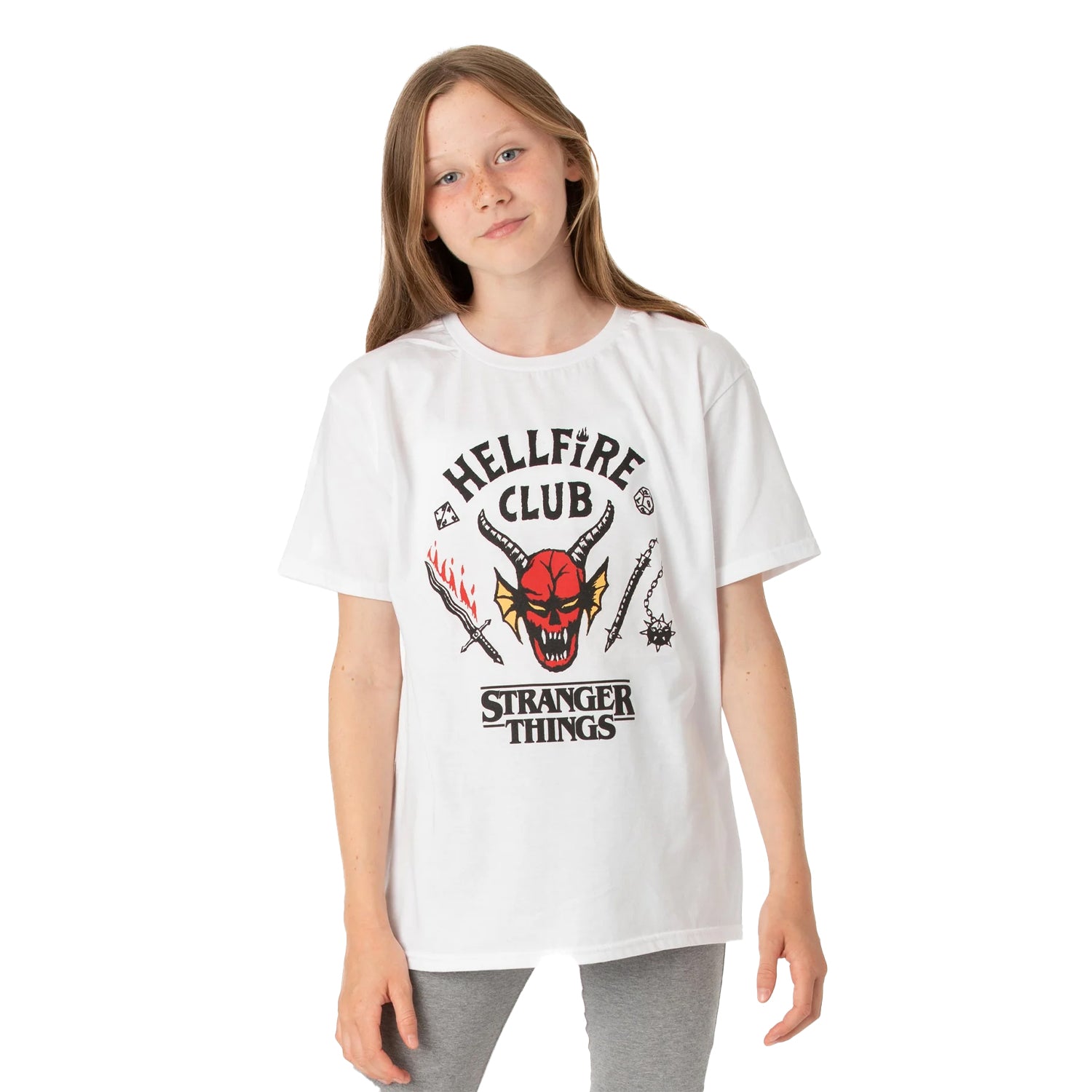White - Back - Stranger Things Childrens-Kids Hellfire Club T-Shirt