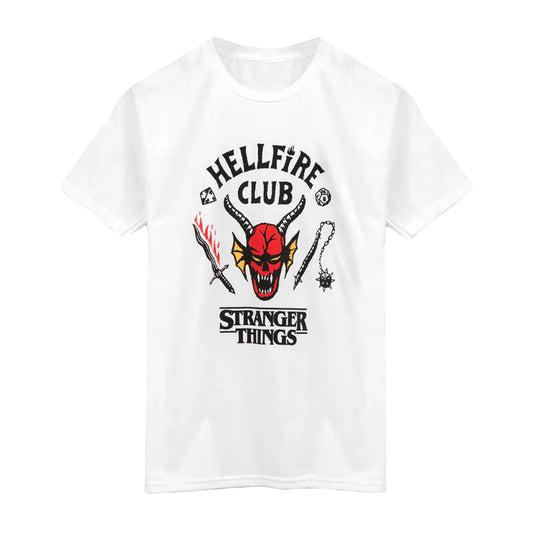 White - Front - Stranger Things Childrens-Kids Hellfire Club T-Shirt