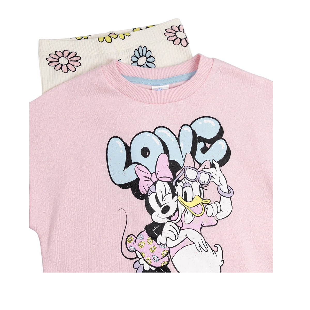 Pink-Cream - Side - Disney Girls Minnie Mouse & Daisy Sweatshirt & Jogging Bottoms Set