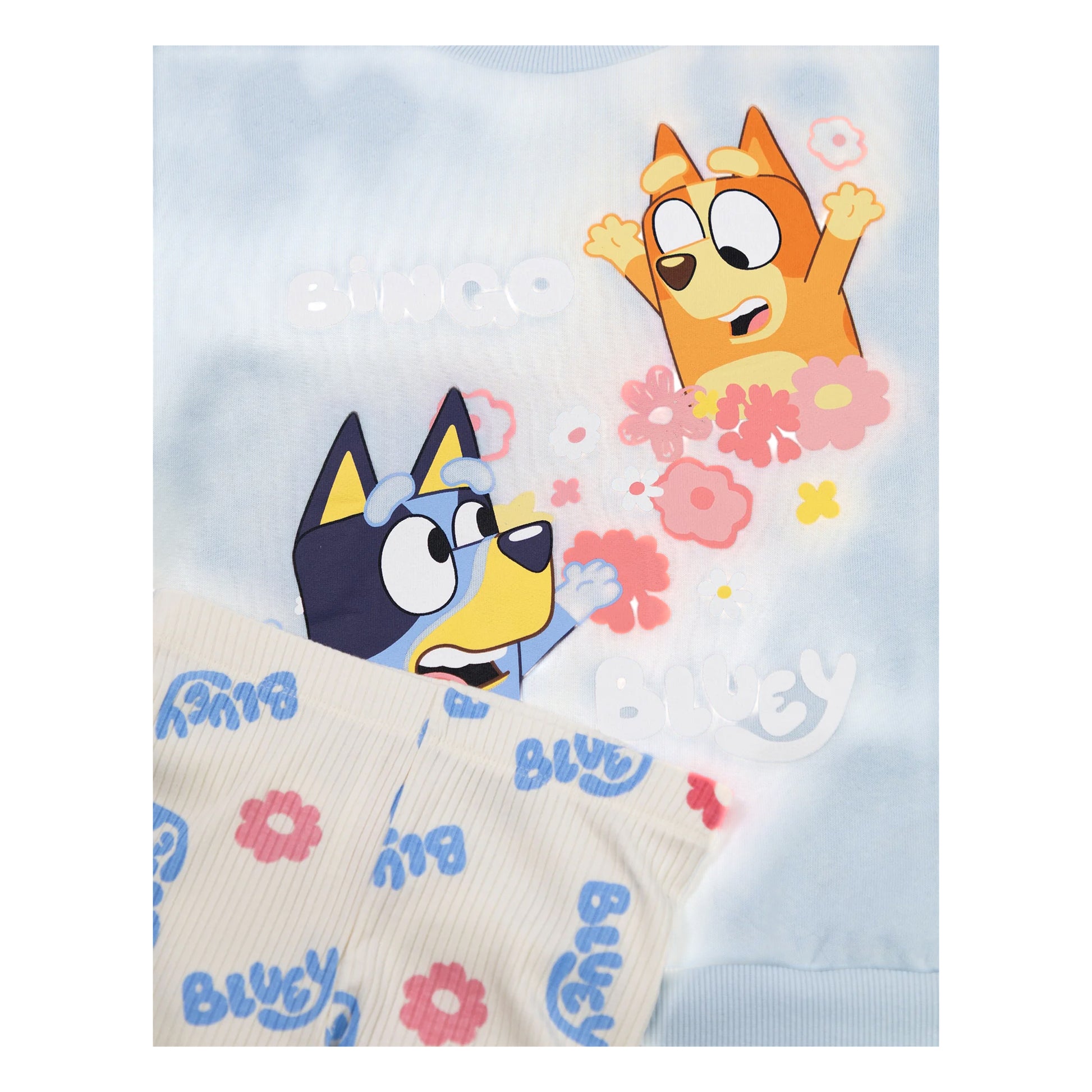 Cream-Blue - Back - Bluey Girls Bingo Character Sweatshirt & Jogging Bottoms Set