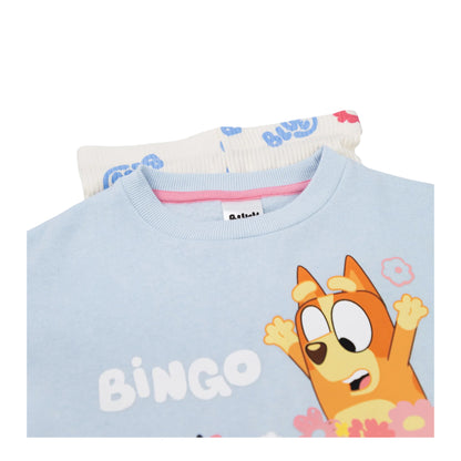Cream-Blue - Side - Bluey Girls Bingo Character Sweatshirt & Jogging Bottoms Set