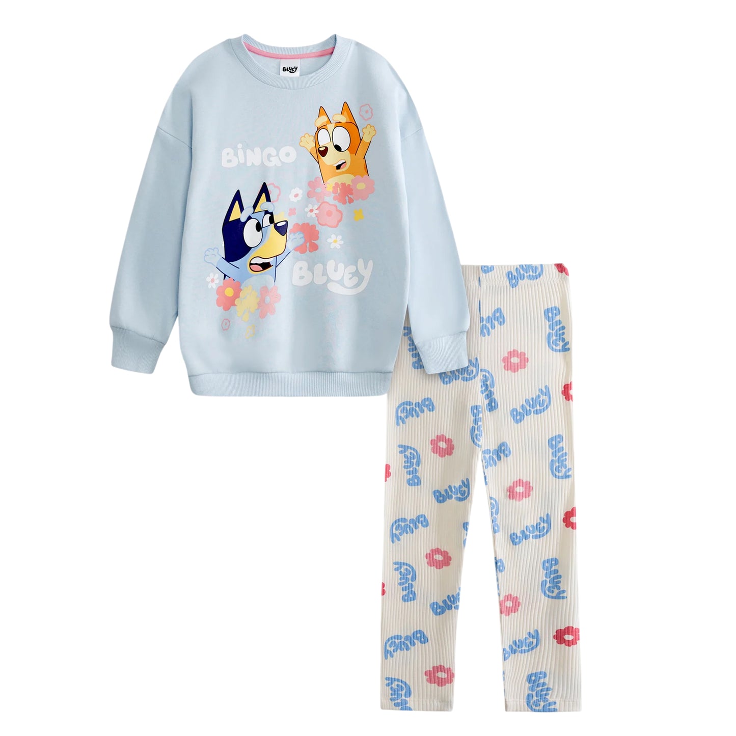 Cream-Blue - Front - Bluey Girls Bingo Character Sweatshirt & Jogging Bottoms Set