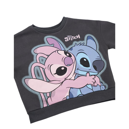 Dark Grey - Back - Lilo & Stitch Girls Angel Sweatshirt & Jogging Bottoms Set